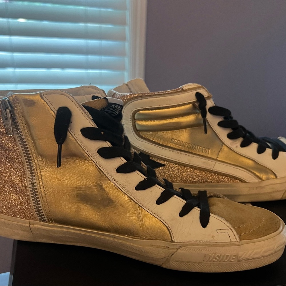 Golden Goose Slide Sneakers with Gold and White Accents